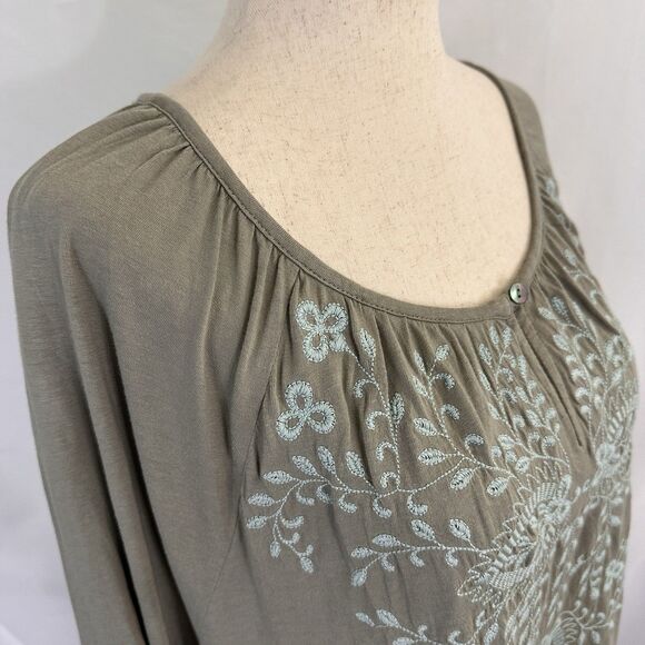 NWT J. Jill Womens 2X Plus Tunic Top Embroidered Olive Blue Boho Hippie - Picture 6 of 9